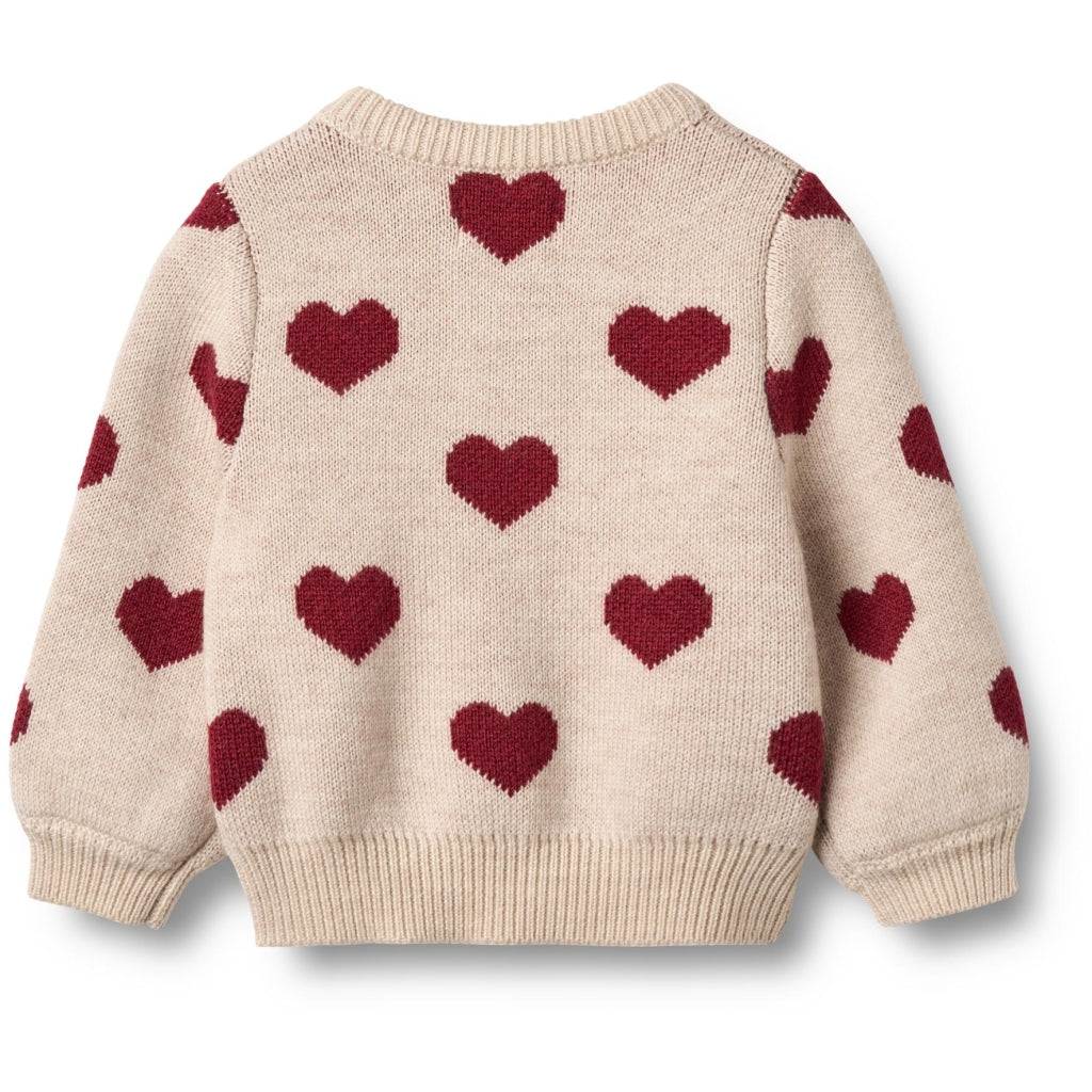WHEAT | Jacquard Cardigan Hearts i 100% merinoull